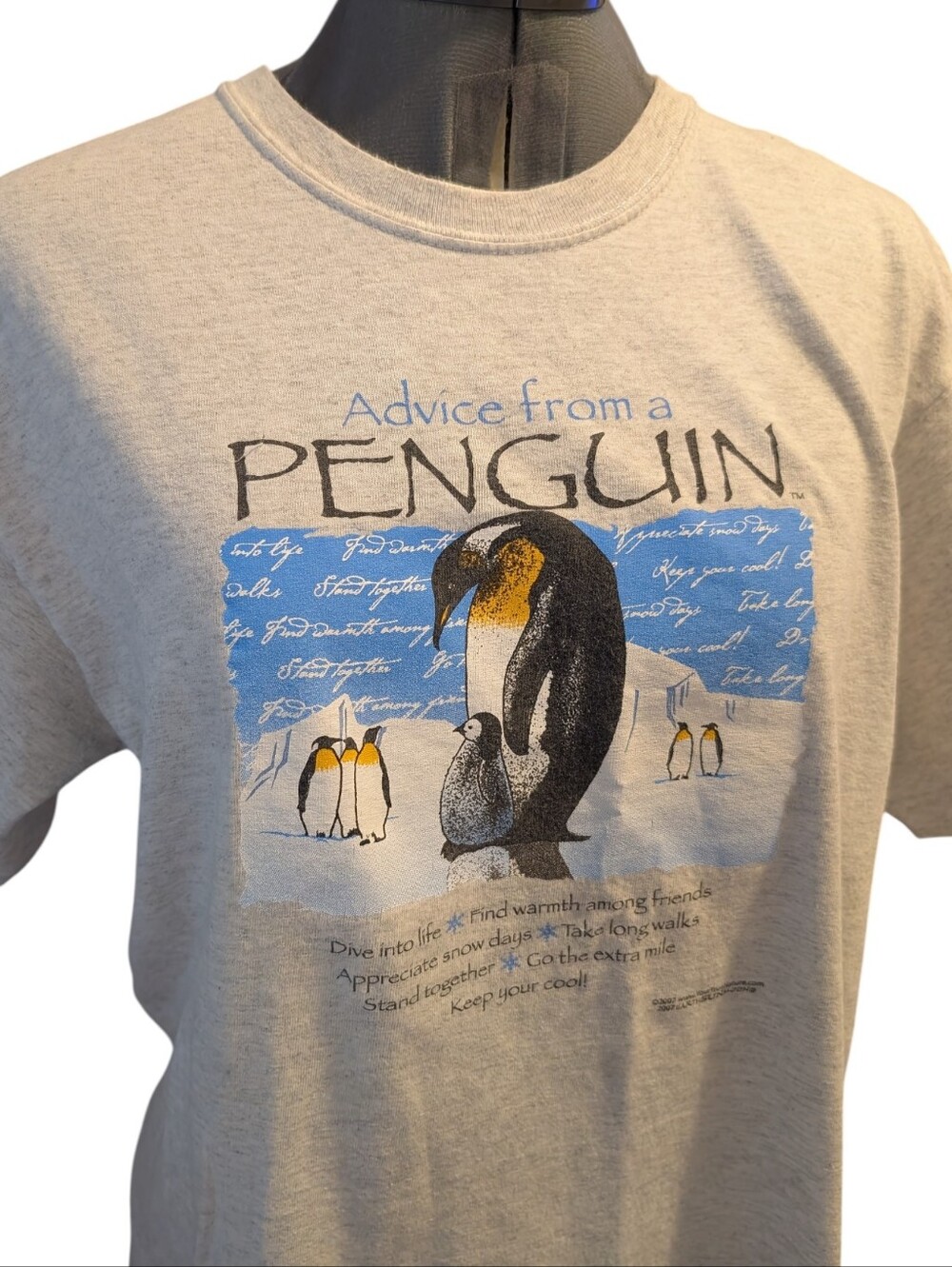 Vintage Y2K Advice From A Penguin Graphic Gray T-shirt Size Medium
